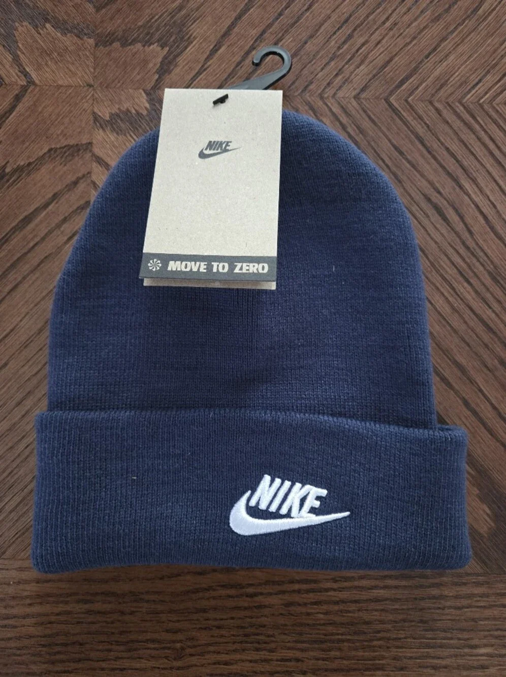 NWT Nike Kids Dark Blue Knit Cuffed Beanie with White Logo
